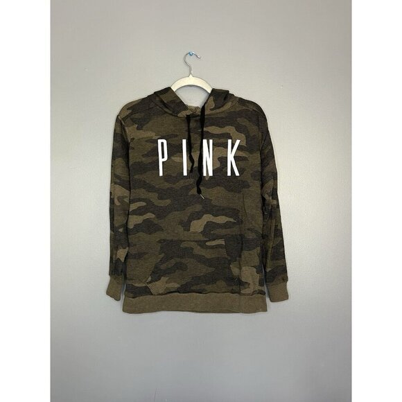 VICTORIAS SECRET PINK Hoodie Army Green Camo Lightweight Pullover Size XS Pocket - Picture 6 of 9